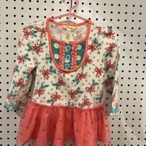 Matilda Jane Floral and Polka Dot Kids Top - Pink and Teal